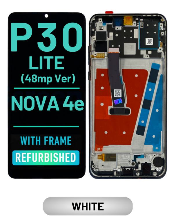Huawei P30 lite (48mp Ver.) / Nova 4e - Pantalla LCD De Reemplazo Con Bisel (Reacondicionada) (Blanco Perla)