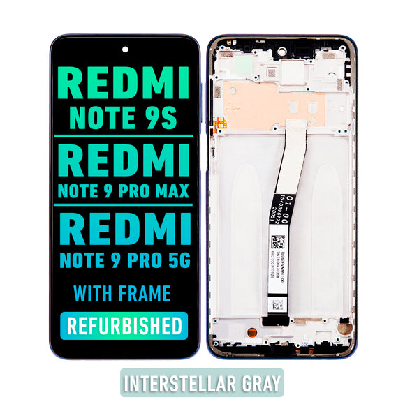 Redmi Note 9S / Note 9 Pro Max / Note 9 Pro 4G - Pantalla LCD De Reemplazo Con Bisel (Reacondicionada) (Gris Interestelar)
