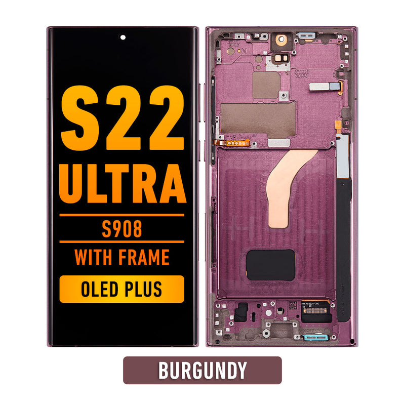 Samsung Galaxy S22 Ultra OLED Screen Assembly Replacement With Frame (OLED PLUS) (Burgundy)