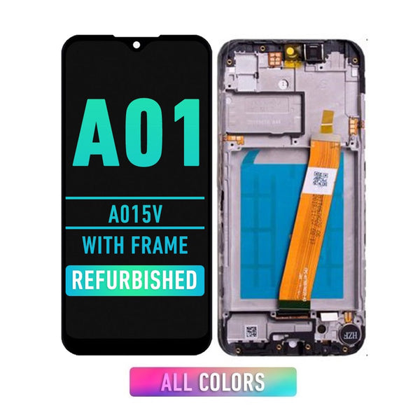 Samsung Galaxy A01 (A015V) Pantalla Con Bisel (Tipo C / Conector FPC Estrecho) (Reacondicionada) (Todos Los Colores)