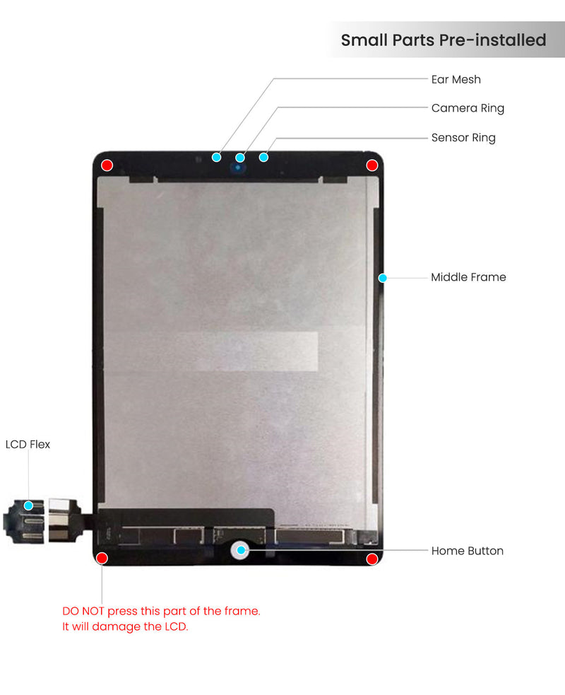 iPad Pro 9.7 Pantalla LCD De Reemplazo Con Digitalizador (Sleep / Wake Sensor Flex Preinstalado) (Aftermarket Plus) (Negro)